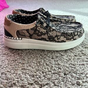 Hey Dude Black and Pink Lace